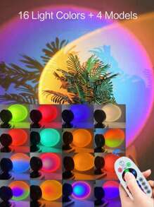 1 pieza Lámpara proyector de atardecer de 16 colores con control remoto y alimentación USB - 4 ajustes de modo, para fotografía, selfie, fiesta, decoración del hogar - excelente regalo para mujeres, niñas, bodas, Halloween, Navidad