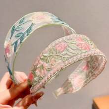 3pcs Embroidered Elegant Versatile Floral Headbands, Exquisite Folk Chic Lace Fabric Wide Headwraps Hairband Diadema Hair Hoop