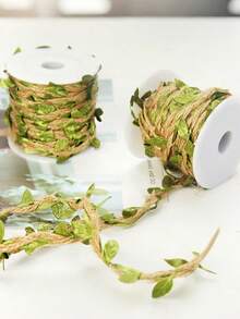 1 Roll 10M/5M Green Leaf Vine Ribbon Simulated Green Plants, Burlap Leaf Ribbon, Artificial Green Leaf Woven Vine Decoration, Suitable For Jungle Adventure Party, Home Decoration, Birthday, Wedding, Garden Decoration, Home Decoration, Hallway Decoration, Staircase Decoration - Green - View 3