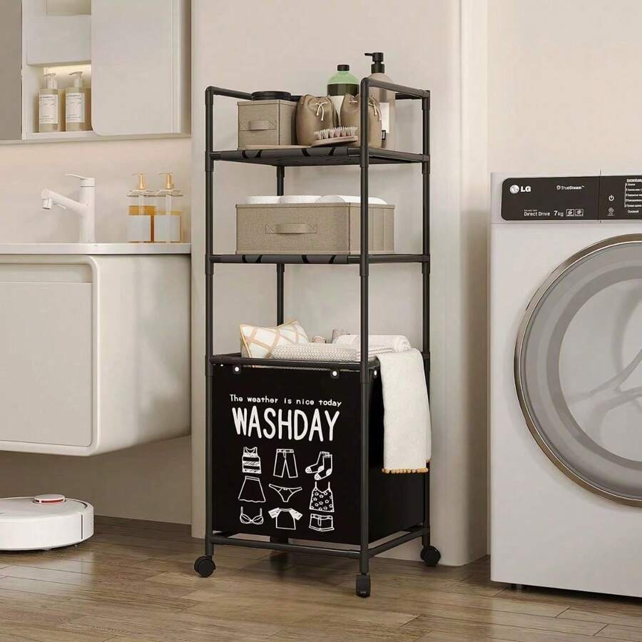 1pc New Multi-Layer Laundry Basket With Storage Rack, Bathroom And Kitchen Storage Organizer