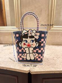 Sac à main tressé avec lèvres rouges mignonnes, sac de transport adorable, sac de rangement doux, sac d'été coloré, sac de fille à nœud, sac à main de style lolita, sac de déguisement, sac fourre-tout de style britannique, sac à main de fête sucré