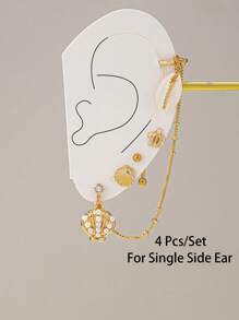 Set de 4 piezas de aretes con forma de estrella de mar para mujeres, estilo de vacaciones de playa con conchas, joyería bohemia