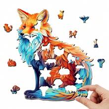 Rompecabezas de madera con forma irregular del animal zorro misterioso, regalo de cumpleaños, decoración del hogar, regalo único personalizado, interacción familiar, juego de alta dificultad