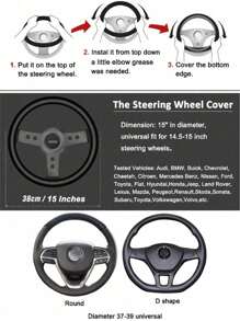 1pc PU Spliced Car Steering Wheel Cover Non-Slip Wear Resistant Suitable For All Seasons Fits 14.5-15in Diameter