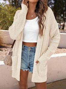 Women's Fashionable Simple Solid Color Knitted Thin Cardigan, Suitable For Daily, Airport, Date Night, Holidays, All Seasons