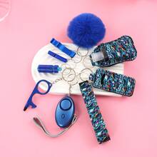 Women's Cute Self-Defense Keychain Set. Gift Box Set With 9 Cute Keychains For Ladies, Including Pom-Poms, Personal Alarms, Bottle Openers, Rhinestone Shiny First Aid Kits And Survival Whistles. For Daily Use And Holiday Gift Giving - 藍色 - 查看 8