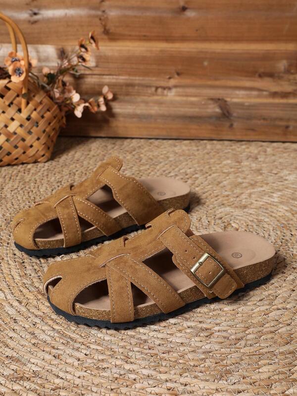 Women's Summer Slip-On Suede Mule Sandals, Woven Thick Sole Hollow Closed Toe Slippers, New Beach Slides
