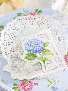 1 pacote com 100 folhas de papel de Bottom para artesanato e cartões com renda vazada, estilo artístico retrô com flores e borboletas, material de Bottom para decoração DIY, material de bordas de renda vazada, adesivos decorativos de flores em aquarela, suprimentos para escola, casa e escritório