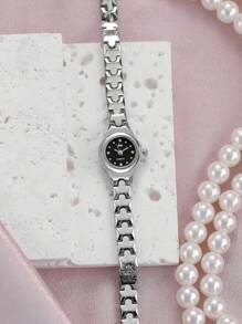 jw 1 Pieza Reloj de mujer Premium de color rosa, dulce y delicado, con caja de aleación redonda, esfera de moda con escala de cristales, reloj de cuarzo elegante, fácil de llevar, adecuado para decoración diaria, regalo de vuelta al colegio para estudiantes