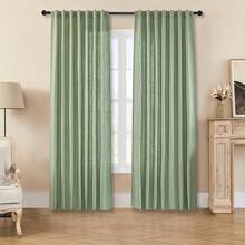 Sheer Curtains 84 Inches Long, White Curtains Living Room 2 Panels Set, Linen Curtains Window Privacy With Filtering (W52 X L84 Inch, Linen), Home Decor - 鼠尾草綠 - 查看 3