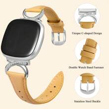 Damen-Lederarmband für Fitbit Versa 4/Versa 3/Sense 2/Sense – C-förmige Schnalle in Gold mit Diamanten – bequemes, schweißfestes, schmales Armband – stilvolle, modische Farben – passt für Handgelenke mit einem Umfang von 5,5–8,3 Zoll, perfekt für Business/Verabredungen/Hochzeiten/Partys/den Alltag – ideales Geschenk für Damen, hochwertiges Ersatzarmband-Zubehör
