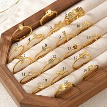 Juego de anillos con baño de oro al estilo francés para mujer, set único de anillos de circonita sintética con diseños de corazón, luna y delfín, anillos ligeros y de lujo, anillos de acero inoxidable sencillos pero elegantes, regalos para fiestas y cumpleaños, parejas