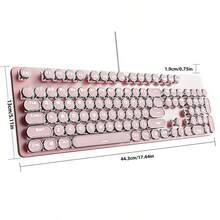 Teclado mecánico de estilo clásico de máquina de escribir EWEADN con retroiluminación blanca, teclas redondas con estética retro, durable, con conexión USB con cable para juegos y uso de oficina en PC - Rosa - Ver 9