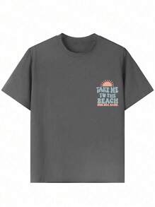 1pc Tween Girl Graphic Print Pullover Short Sleeve T-Shirt, Casual Tee For Students Prepared For Beach Play