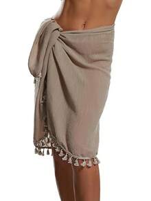 Eicolorte Sarong Cover Up Womens Beach Cover Up Bikini Bathing Suit Swimsuit Swimwear Coverup Sarong Pareo Wraps Women - 卡其色(短款) - 查看 3