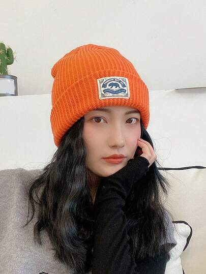 男女通用休闲针织帽，温暖纯色针织帽，带刺绣标志，适合秋冬