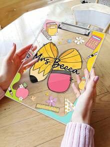 1pc Custom Teacher Pencil Clipboard, Personalized Teacher Acrylic Coquette Clipboard, Custom Teacher Name Clipboard, Cute Teacher Pencil Bow Clipboard, Teacher Appreciation Gifts, Teacher Gift, Personalized Gifts, Holiday Decorations, There Are 16 Colors To Choose From,Back To School,School Supplies
