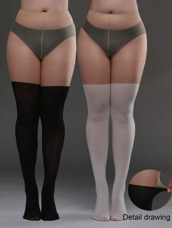 120D Spliced Tight Tights, Fake Thigh Tights, Black & White, Suitable For Halloween, Christmas, Student Style, Daily Wear, Cozy