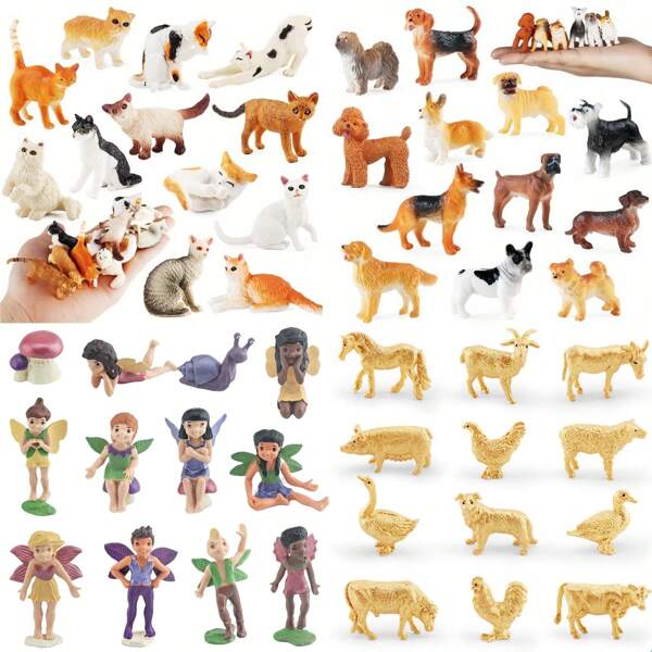 12/24pcs Cat/Dog/Poultry/Fairy Figurines Play Set, Realistic Mini Kitty & Puppy Toy Dolls, Emulational Pet Animals Toy Set, 12pcs Golden Poultry Ornaments Kit, 12pcs Hand-Painted Fairies Statues Little Figures, Miniature Figurines Building Toy Collectibles, Small Cute Model For Party Favors Cake Toppers Christmas Birthday Gifts Home Office Garden Decoration (Some Colors Sent Random)