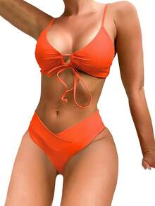 Meetall Women's High Cut String Bikini Set Swimsuits Bathing Suits 2 Piece - Orange - View 1