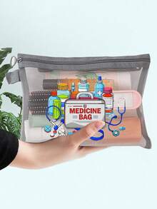 Bolsa de malla con patrón de botella de medicina de dibujos animados "Bolsa médica", bolsa de almacenamiento portátil con cojín de aire rojo, bolsa de maquillaje, bolsa de productos de cuidado de la piel, artículos de viaje, suministros de dormitorio, regalos de novia de boda, regalos del Día de la Madre, regalos de cumpleaños, regalos para amigos y maestros, bolsa de almacenamiento de medicamentos, almacenamiento de baño, almacenamiento de joyas, bolsa de almacenamiento de aceite labial y cosméticos, bolsa de lavado para dormitorio de estudiantes, regalo para esposa, familia, amigos, colegas - Multicolor - Ver 4