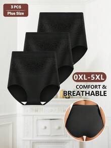 MIOTAN Set de 3 bragas triangulares de cintura alta talla grande para mujer, con efecto moldeador, cómodas y transpirables - Negro - Ver 5