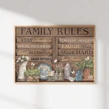 1 Pc Canvas Painting,Family Rules, Stay Humble, Forgive Always, Show Kindness, Laugh Daily, Count Blessings, Work Hard, Hug Often, Love ForeverRetro Eyes And Castles,Wood Framed Painting (1) Thickness 2.5 Cm/ 1 Inch-Home Decoration For All Occasions,Ideal New Year, Valentine's Day,Thanksgiving,Easter,Christmas Gift,Room Decoration Aesthetic,Wall Decoration Art,Perfect Gift,Autumn And Winter Wall Decoration,Living Room Decoration, Bedroom Decoration, Kitchen Decoration, Entry Decoration, Bathroom Decoration, Direct Wall Painting, High Quality Wall Painting Poster,Modern Home Decoration Stretched And Framed Ready To Hang - Black - View 1