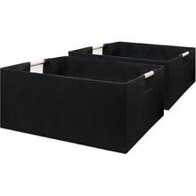 Cubos de almacenamiento plegables de tela, 2 paquetes de cestas de almacenamiento de tela con asas de madera, organizadores de estantería plegables, cajas de almacenamiento rectangulares para decoración (color café) - Negro - Ver 1
