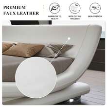 SHA CERLIN Full/Queen/King Size Upholstered Bed Frame, Deluxe Low Profile Sleigh Bed With Faux Leather Ergonomics Headboard, No Box Spring Needed & Easy Assembly, White - 白色 - 查看 4