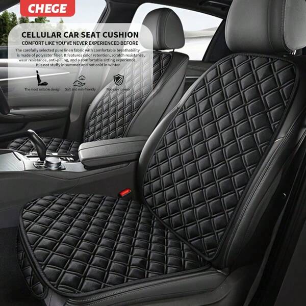 Almofada para assento de carro com textura bordada em linho - 1 peça, fresca e respirável para o verão, capa protetora para assento dianteiro para todas as estações