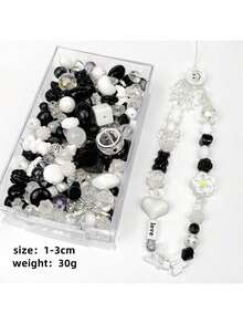 Yiwu Qiyou Accessories Co., LTD 30g/1.06oz Hạt acrylic hỗn hợp ngẫu nhiên kích thước 1-3cm, thích hợp để làm vòng tay, dây chuyền và dây đeo điện thoại cho nữ. - màu đen - Xem 5