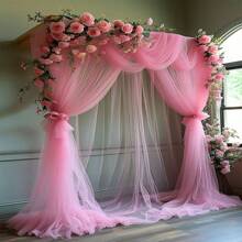 1pc Elegant 19.7ft Transparent Tulle Arch - Light Pink - Perfect For Wedding, Ceremony, Valentine's Day Decoration, Party & Celebration