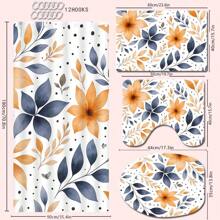 1/4 pièces Set de salle de bain avec thème de feuilles colorées, comprenant un rideau de douche, un tapis de bain, un tapis de toilette en U, un couvercle de toilette, un rideau de douche imperméable. Décoration de salle de bain de style moderne. Pas besoin de perçage, fabriqué en polyester, lavage en machine. Retour à l'école.