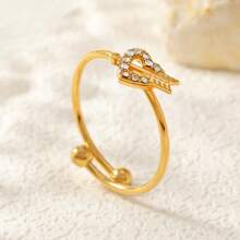 Juego de anillos con baño de oro al estilo francés para mujer, set único de anillos de circonita sintética con diseños de corazón, luna y delfín, anillos ligeros y de lujo, anillos de acero inoxidable sencillos pero elegantes, regalos para fiestas y cumpleaños, parejas