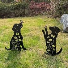 1pc Ornamental Garden Stake, Creative Metal Cute Dog And Butterfly Shaped Yard Decor, Home And Living, Outdoor And Garden, Patio And Garden Decor, Suitable For Outdoor Activities, Home Events, Birthday, Wedding, Party, Etc.