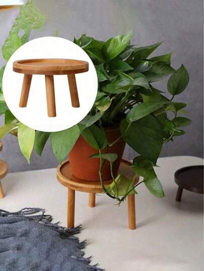 1 szt. Drewniany stojak na rośliny, podstawa do doniczki, wysoki stołek, balkon, okrągła półka na sukulenty do użytku wewnątrz i na zewnątrz (zwróć uwagę na rozmiar przed złożeniem zamówienia)