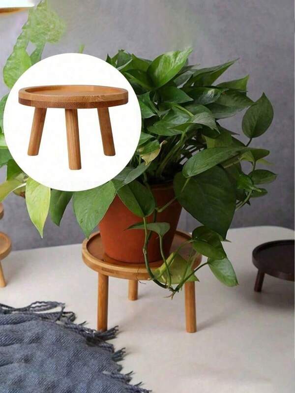 1pc Wooden Plant Stand Flower Pot Base Holder Stool High Stool Balcony Succulents Round Flower Shelf For Indoor Outdoor