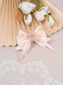 1 pieza Broche de pelo con lazo blanco, rosa y verde para niñas, accesorios de pelo con flor de tela, accesorios de pelo de terciopelo para uso diario de niñas