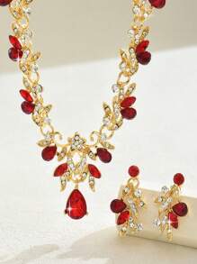 1 Conjunto de joyería elegante para mujer, collar, aretes de 3 piezas, adecuado para novia, boda, banquete, fiesta, ocasión formal
