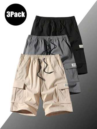 3-Pack Men's 5-Inch Lightweight Cargo Shorts - Drawstring Waist, Breathable Summer Casual Outdoor Gym Athletic Shorts With Slant Pockets