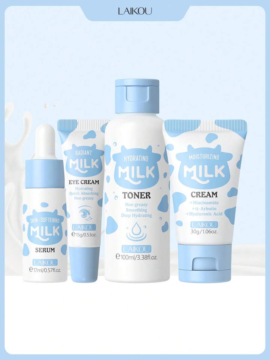 1套莱寇牛奶亮肤修护保湿护肤套装（牛奶亮肤眼霜15g，牛奶保湿爽肤水100ml，牛奶柔肤精华17ml，牛奶保湿霜30g）适合女性、妈妈、妻子、姐妹、青少年、女友的护肤礼品 - 4個 - 查看 1