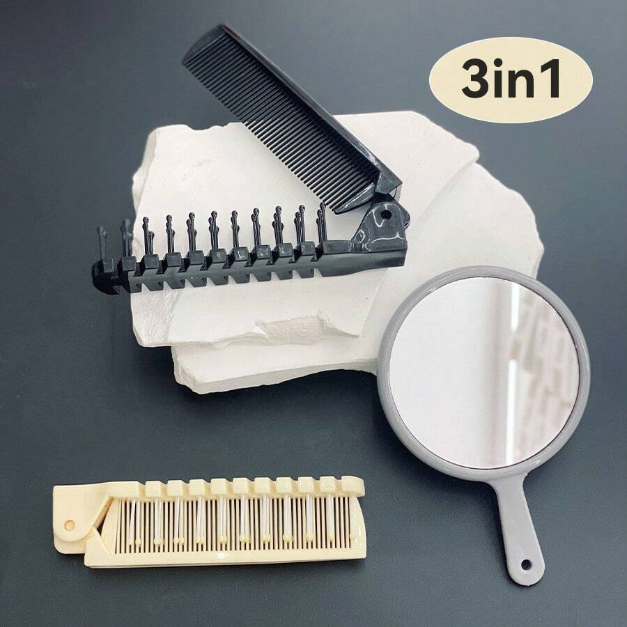 NEFOUME 1套便携式折叠梳子套装 - 双面梳和迷你镜子旅行套装 | 粗/尼龙齿，适合直发/卷发 | 防静电防发护理礼物，返校，旅行度假必需品，女士发饰