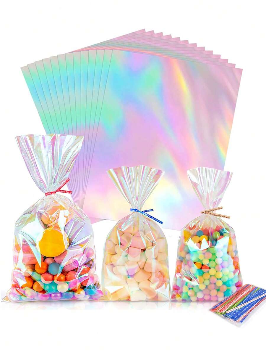50 túi quà giấy tráng kính hologram, túi giấy tráng kính nhiều màu sắc, túi quà tặng hologram có dây xoắn, thích hợp cho các sự kiện lễ kỷ niệm, tiệc mừng em bé, đám cưới, quà tặng sinh nhật. - Nhiều màu - Xem 1