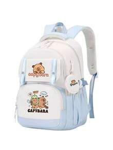 Extra Large Capybara Print Backpack - Cute Patchwork Design, Nylon Material, Lightweight Student Backpack Suitable For High School And College, Korean Style