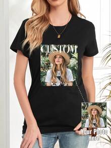 Customized Women Short Sleeve T-Shirt, Personalized Graphic Design, Upload Your Own Image/Photo/Group Photo/Landscape, Text/Message/Birthday Wishes/Motto/Fun Slogan, Spring/Summer Lady Tee, Valentine's Day Gift, Anniversary Gift, Music Festival, Wedding/Party Wear, Culture Shirt, Holiday Gift, Team Uniform, Summer Top