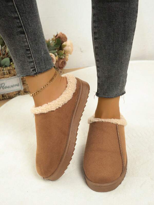 Cute Faux Fur Panel Casual Winter Ankle Boots