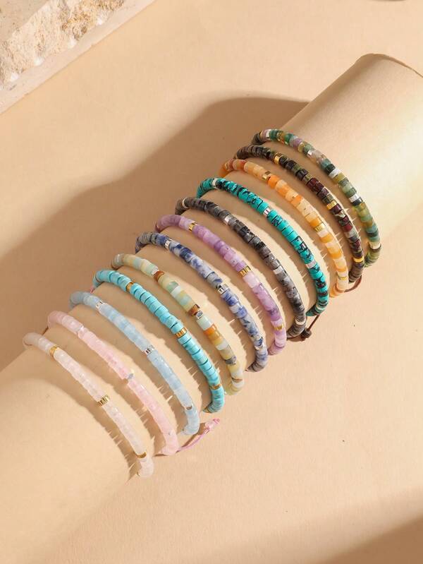 1pc Asymmetrical Beaded Bracelet, Multicolor Resin Material, Fashion Vintage Holiday Bracelet For Women