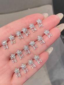 2pcs S925 Sterling Silver Fashionable All-Match Elegant Cubic Zirconia Star-Shaped Earrings, Suitable For Women's Daily Wear, Gifts, Festivals, Parties, Jewelry