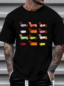100% Cotton Dachshund Colorful Weenie Wiener Doxie Sausage Dog Puppy T-Shirt Women's Men's Graphic Tee Causal Tops Fashion - màu đen - Xem 1