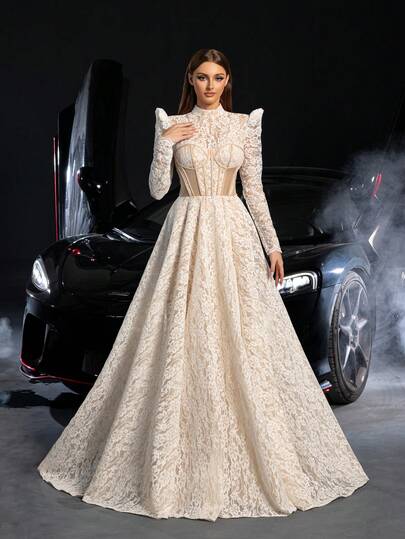 Faeriesty Luxury Lace Bridal Gown, Vintage Style Wedding Dress With Puff Sleeves, Lace Appliques, Floor-Length Skirt, Showcasing Retro Elegance, Suitable For Banquets, Traditional Church Weddings, And Luxury Photoshoots.